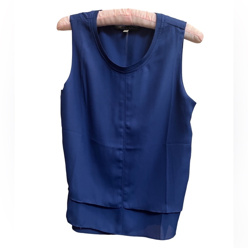 ROSE & OLIVE women's sm royal blue sleeveless tank sheer bottom packable EUC